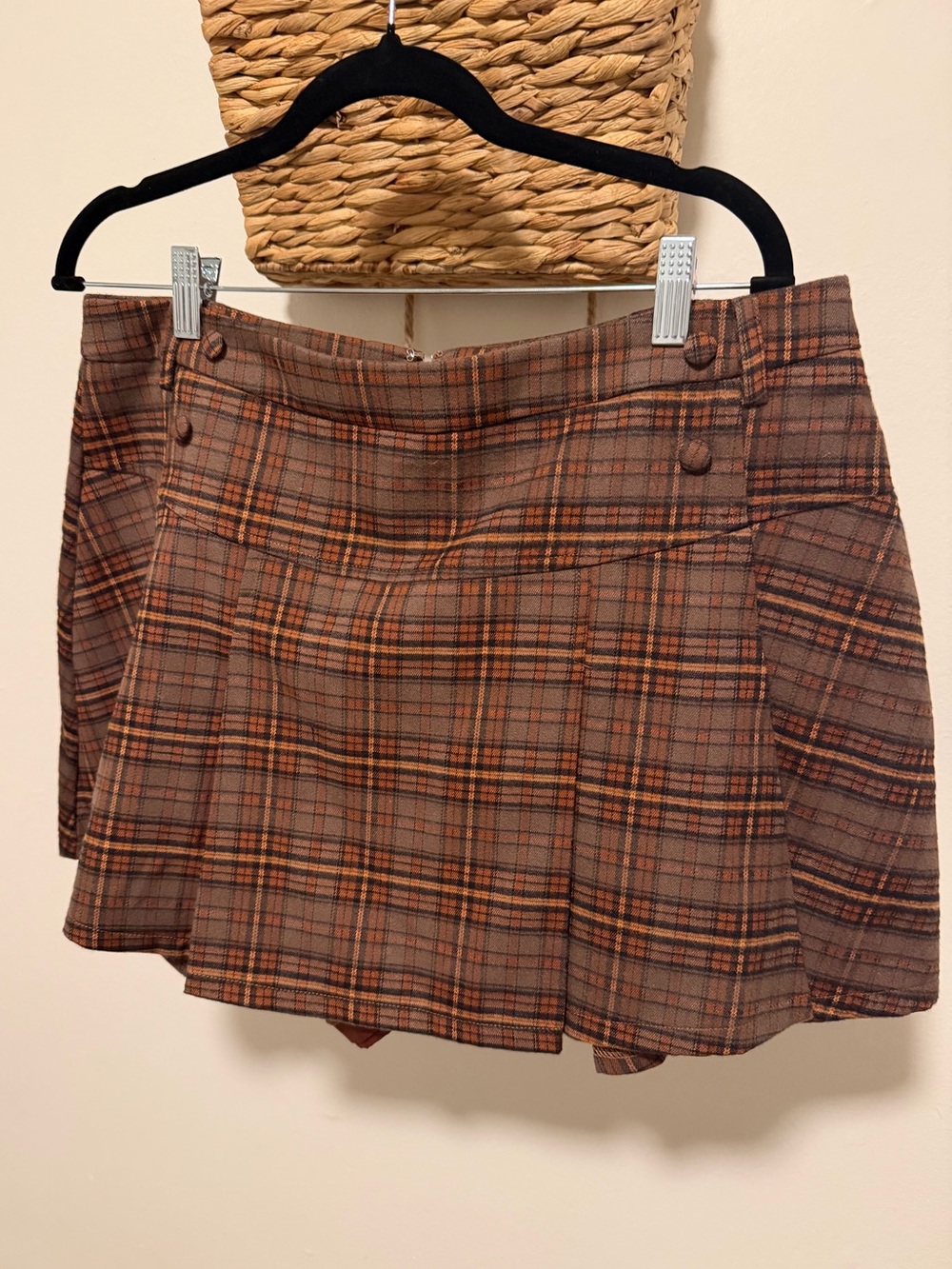 Avec Les Filles Brown Plaid Pleated Skort Y2K/Preppy Mini Skort size 14